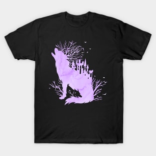 Fairy Tale Ice Wolf Castle and Trees T-Shirt